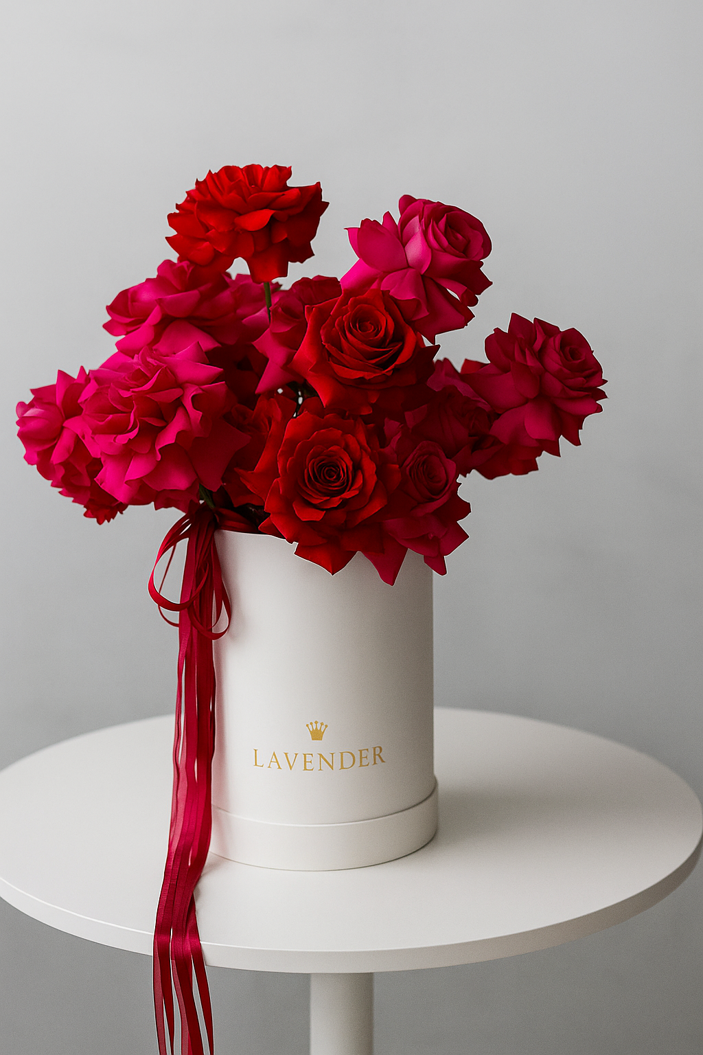Red & Dark Pink Bloom Box – Open Petal Rose Arrangement