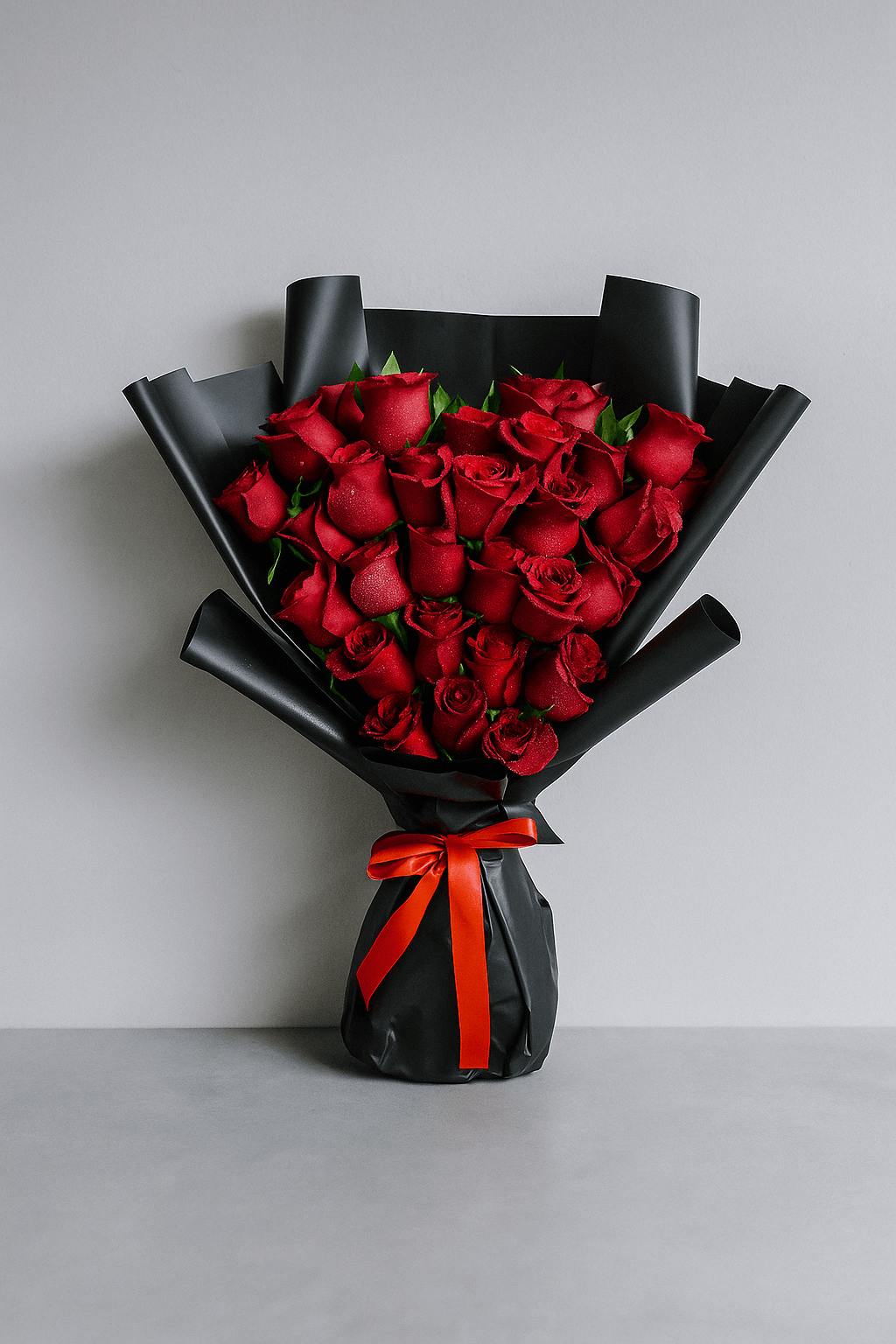 Crimson Passion Bouquet | 30 Red Roses with Black Wrap