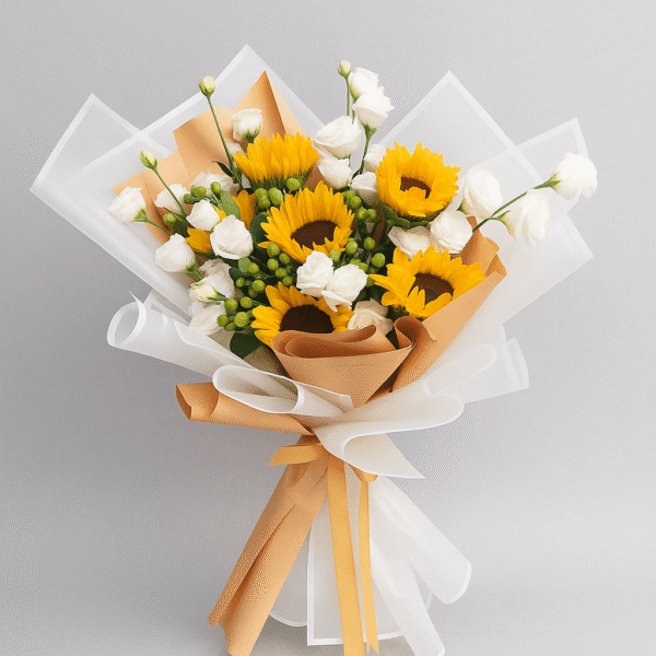 Sunny Elegance Bouquet | Sunflowers & White Lisianthus