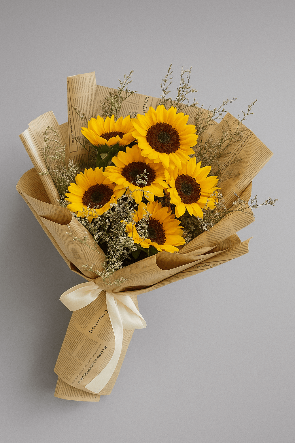 Sunny Bliss Sunflower Bouquet | Fresh Limonium & Sunflowers Arrangement UAE