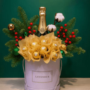 Luxury non-alcoholic Christmas gift hamper with a bottle of Fogoso Gold and 24 Ferrero Rocher chocolates