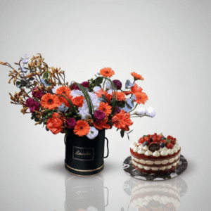 Red-Velvet-Cake-and-Flowers-Exotic-Mixed-Bouquet-1KG-Cake-UAE.