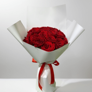 Red Rose Bouquet Dubai 20 Roses White Wrapping