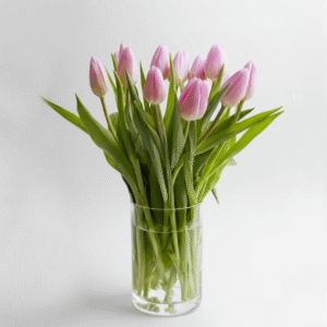 Fresh Flower Arrangement Delivery in UAE 11 Pink Tulips Glass Vase