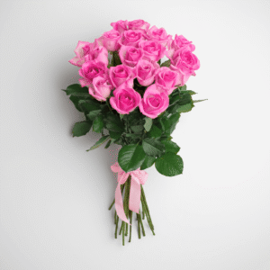 Romantic Flower Delivery UAE 19 Pink Roses Pink Ribbon Bouquet