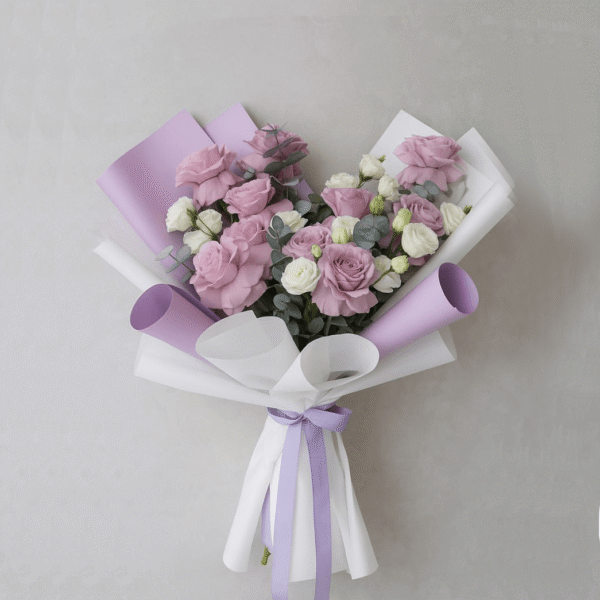 Luxury Flower Delivery UAE Purple Rose White Lisianthus Eucalyptus Bouquet