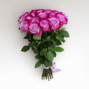 Luxury Flower Delivery UAE 19 Premium Deep Purple Roses Purple Ribbon Bouquet