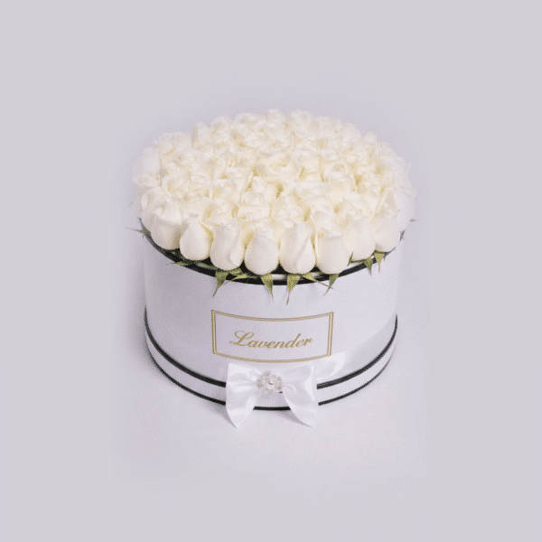 UAE Luxury Flower Delivery 61 White Roses Elegant Basket