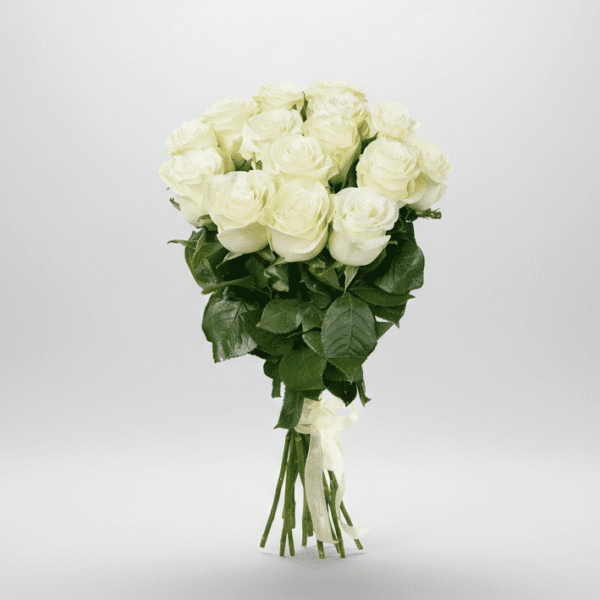 Elegant Flower Delivery in UAE 14 White Roses Gold Wrap Bouquet