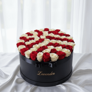 Royal Red and Ivory Rose Box Women's Day Luxury Edition Flower Gift UAE