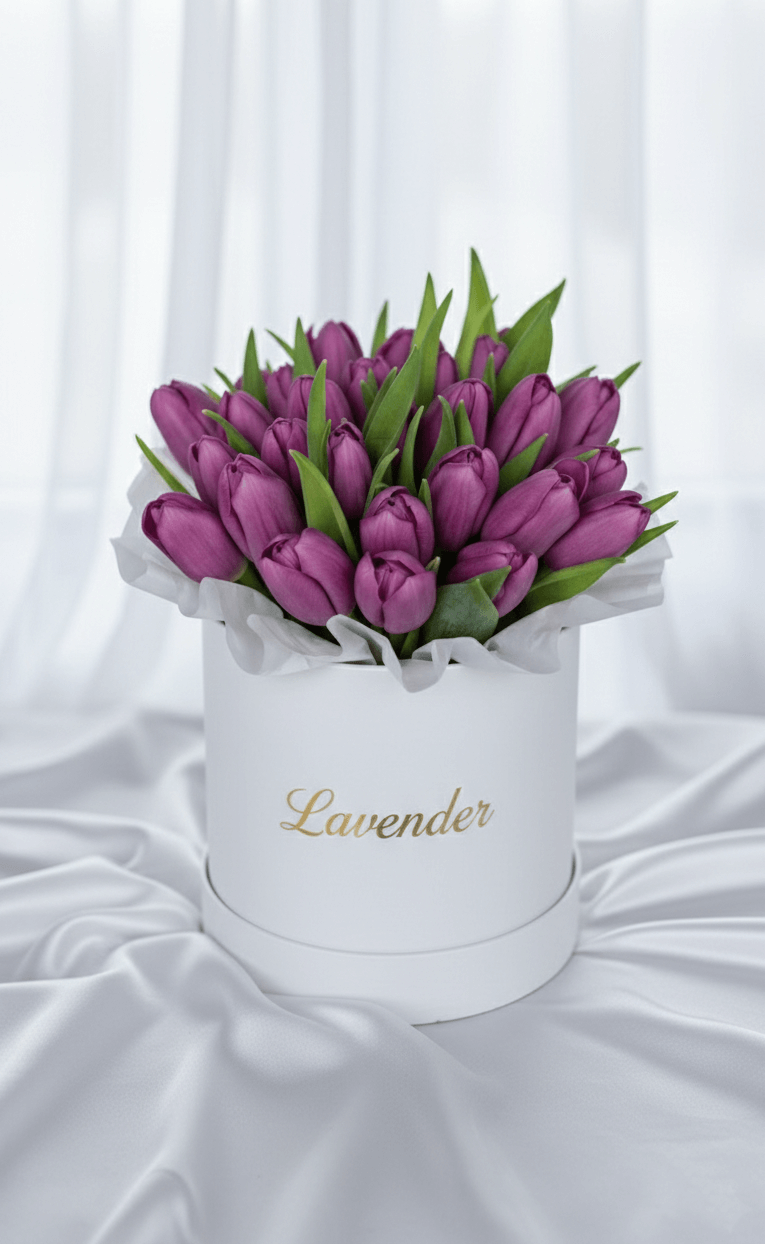 Lavender Purple Tulip Flower Box Luxury Women's Day Gift UAE