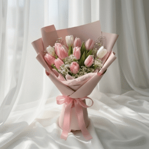 Blush Elegance Women's Day Tulip Bouquet Pink and White Flowers UAE