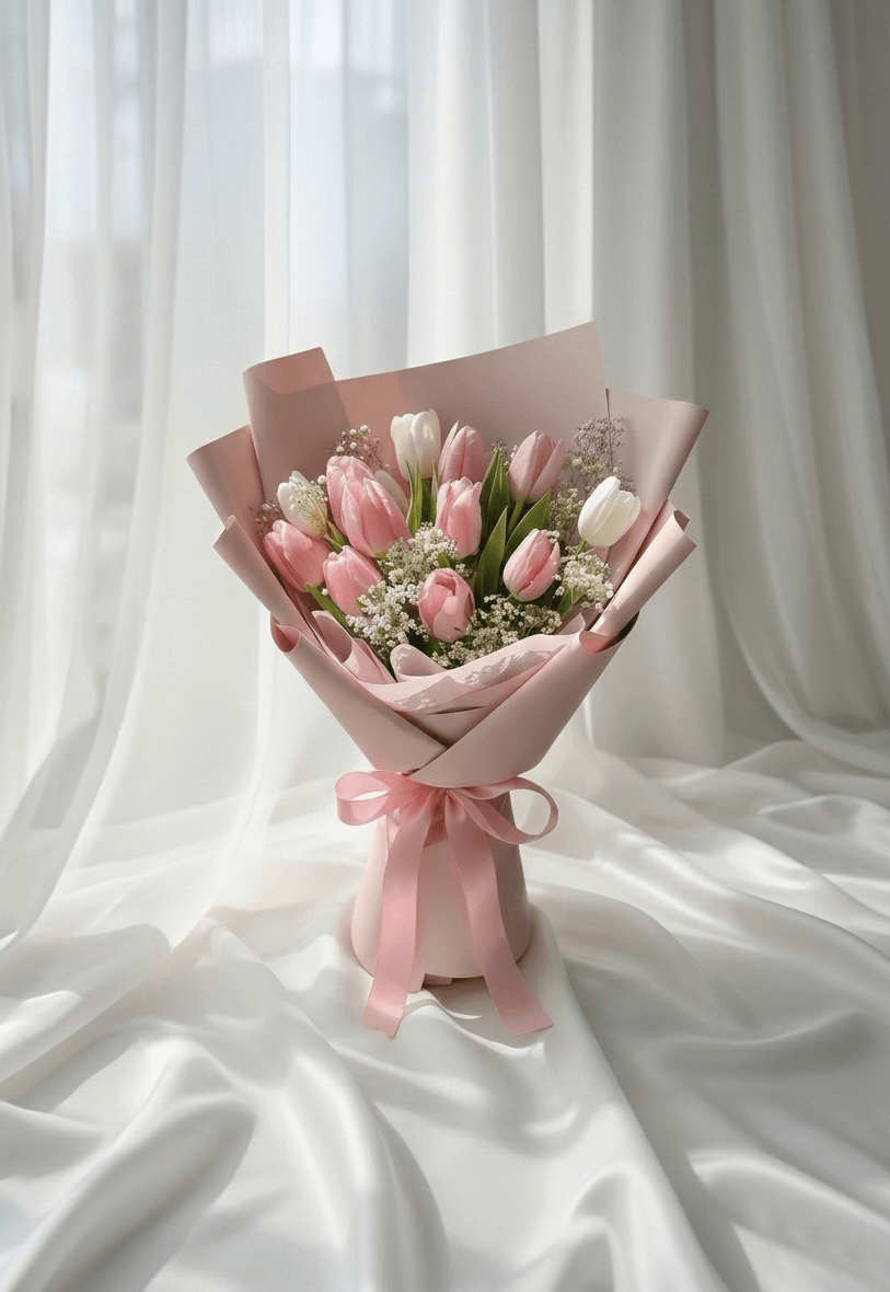Blush Elegance Women's Day Tulip Bouquet Pink and White Flowers UAE