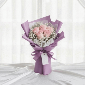 Blush Lavender Rose Bouquet Pink Flowers and Purple Wrap Women's Day UAE
