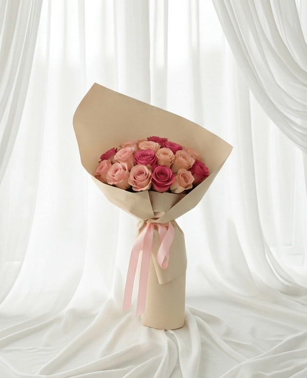 Rosé Charm Women's Day Pink Rose Bouquet Hand-Tied Flowers UAE
